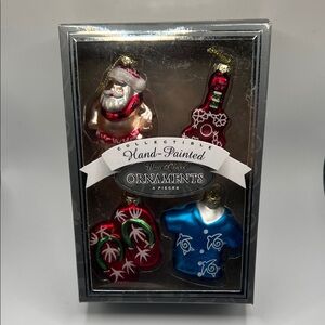 Hand-Painted Mini Glass Holiday Ornaments 4 Piece Set